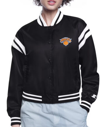 NY Knicks Printed Logo Varsity Satin Jacket - Modajacket