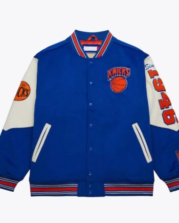 NY Knicks Team History Royal Vintage Logo Varsity Jacket - Modajacket