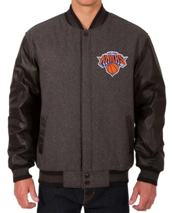 NY Knicks Charcoal and Black Varsity Jacket - Modajacket