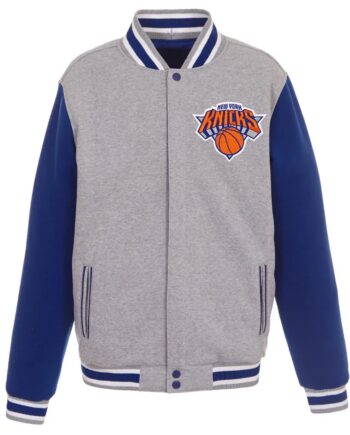 NY Knicks Gray and Royal Varsity Wool Jacket - Modajacket