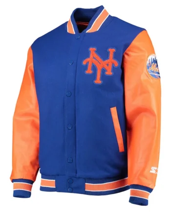 NY Mets 35th Anniversary Royal and Orange Varsity Jacket - Modajacket