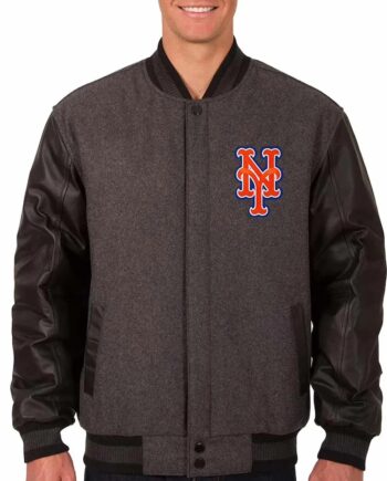 New York Mets Charcoal Black Varsity Jacket - Modajacket