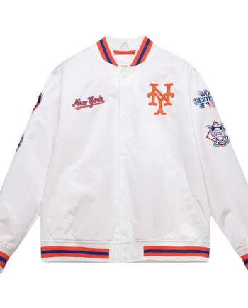 New York Mets City Collection Varsity White Satin Full-Snap Jacket - Modajacket