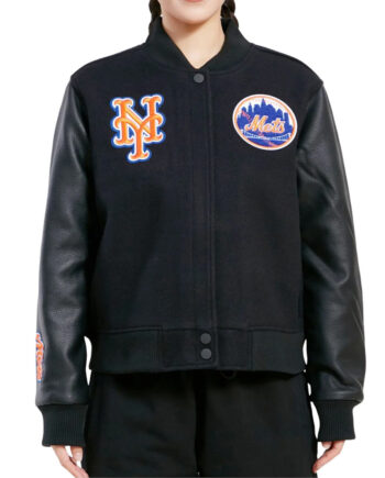 New York Mets Classic Black Varsity Jacket - Modajacket