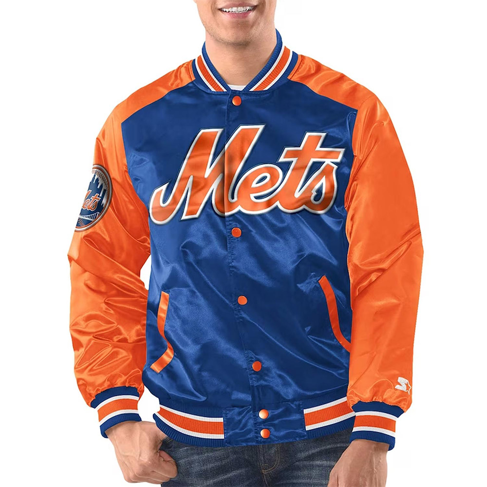 Royal/Orange New York Mets Renegade Varsity Satin Jacket 1 Royal/Orange New York Mets Renegade Varsity Satin Jacket - Modajacket