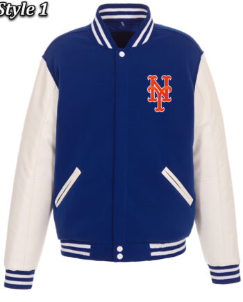 NY Mets Royal and White Varsity Jacket - Modajacket