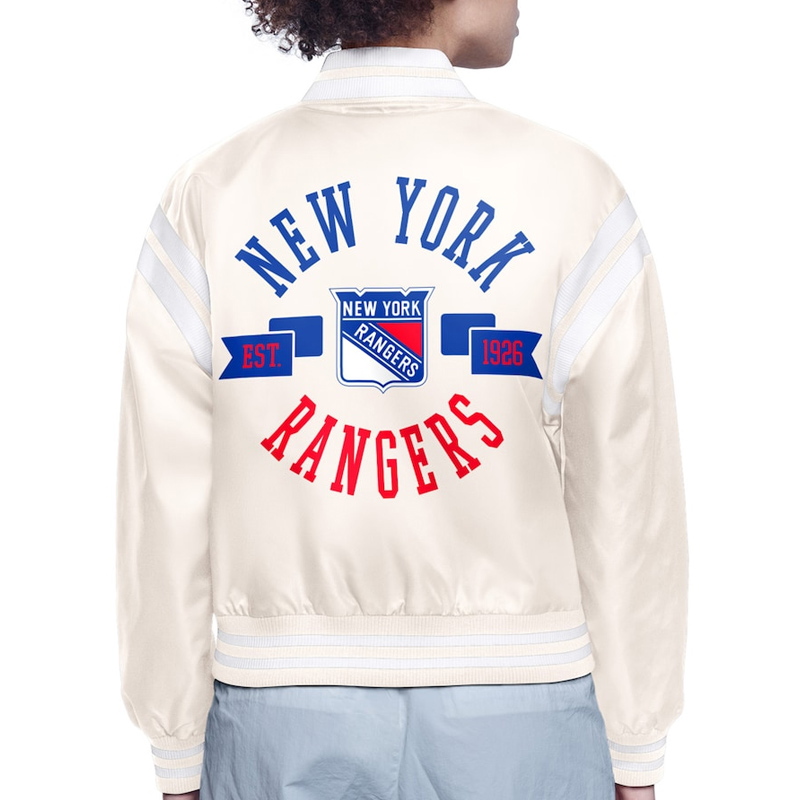 NY Rangers Printed Logo Varsity Satin Jacket 4 NY Rangers Printed Logo Varsity Satin Jacket