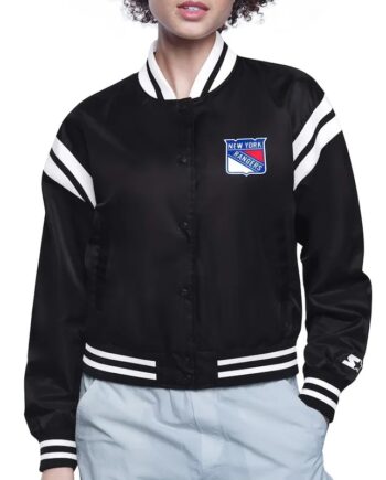 NY Rangers Printed Logo Varsity Satin Jacket - Modajacket