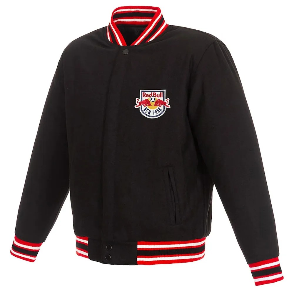 New York Red Bulls Black Varsity Wool Jacket 1 New York Red Bulls Black Varsity Wool Jacket - Modajacket
