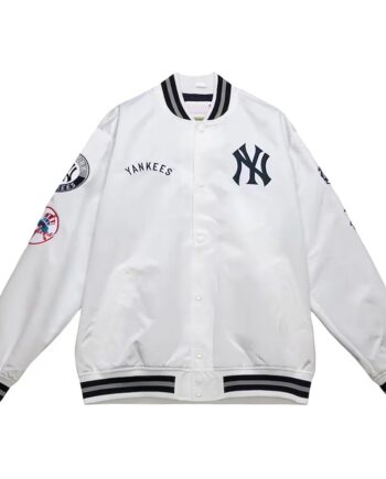 NY Yankees City Collection White Varsity Satin Jacket - Modajacket