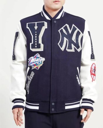 NY Yankees Mashup Navy and White Varsity Jacket - Modajacket