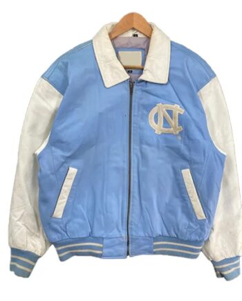 North Carolina Light Blue and White Varsity Leather Jacket - Modajacket
