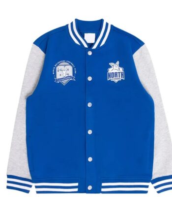North Melbourne Royal and Gray Varsity Fleece Jacket - Modajacket