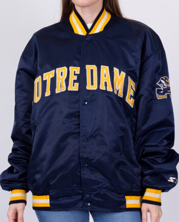 University of Notre Dame 90s Blue Bomber Satin Jacket - Modajacket