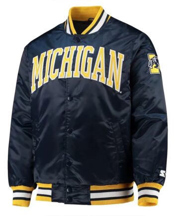 Michigan Wolverines O-Line Navy Blue Satin Jacket - Modajacket