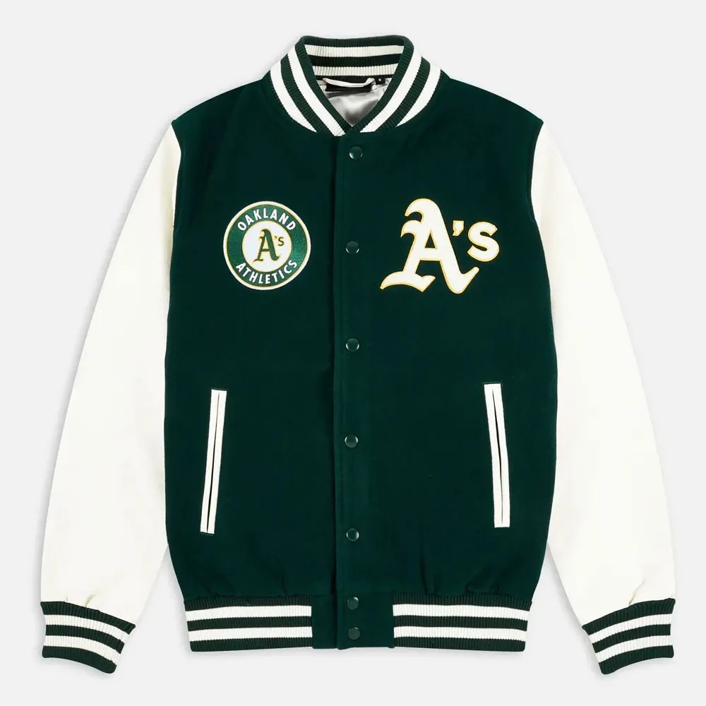 Oakland Athletics Green and White Varsity Jacket 1 Oakland Athletics Green and White Varsity Jacket - Modajacket
