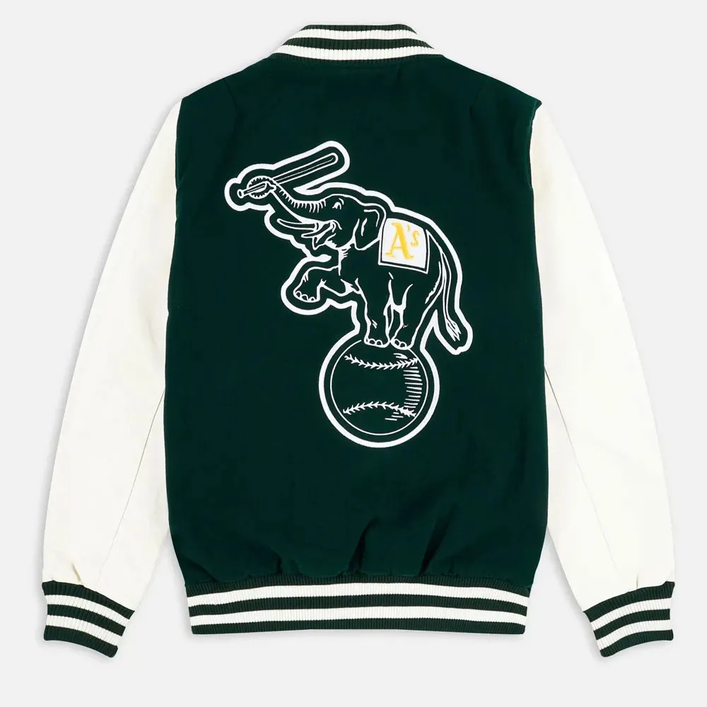 Oakland Athletics Green and White Varsity Jacket 3 Oakland Athletics Green and White Varsity Jacket