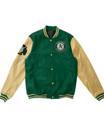 Oakland Athletics Varsity Green and Beige Wool Leather Jacket - Modajacket
