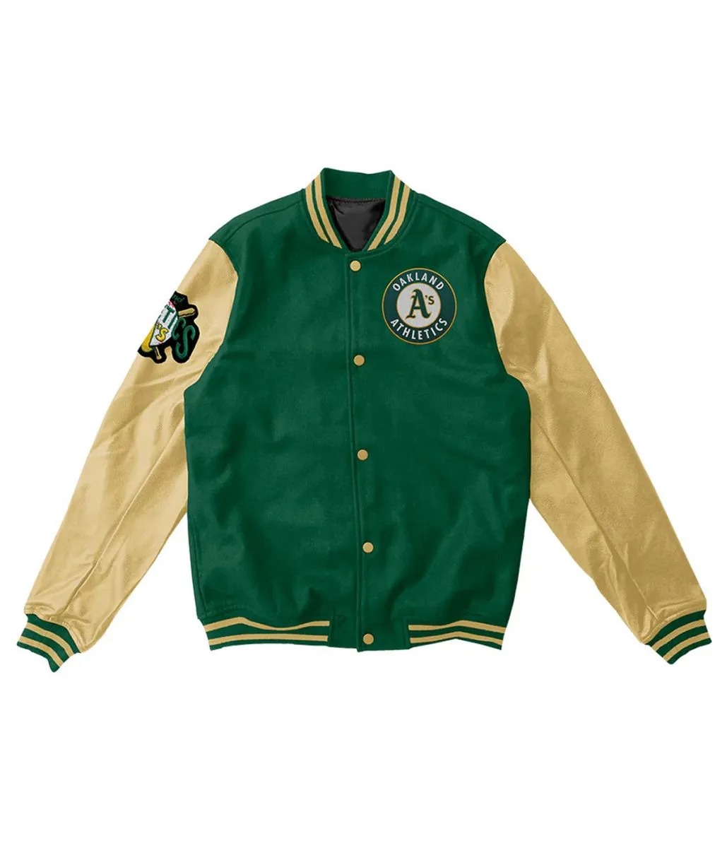 Oakland Athletics Varsity Green and Beige Wool Leather Jacket 1 Oakland Athletics Varsity Green and Beige Wool Leather Jacket - Modajacket