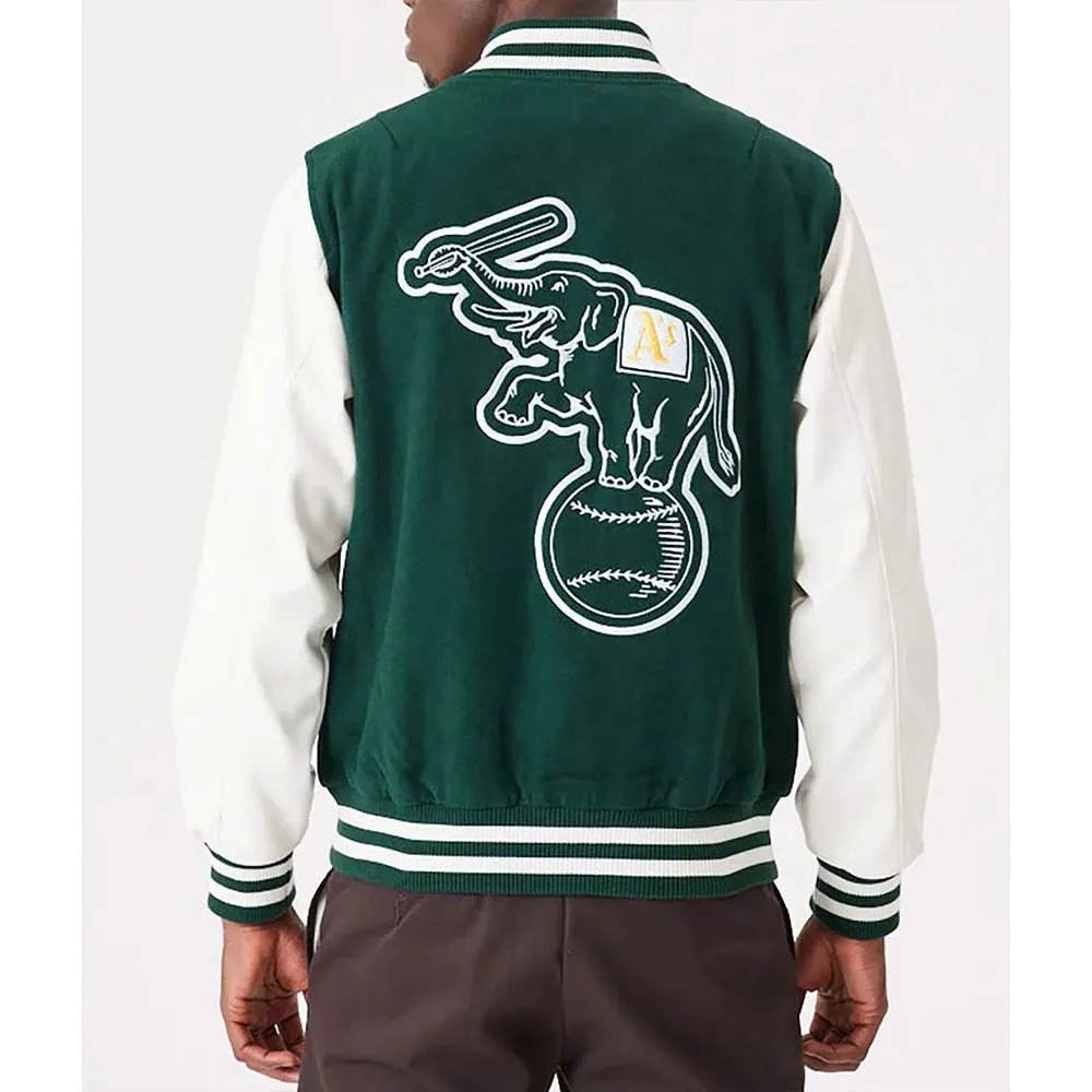 Oakland Athletics Green and White Varsity Jacket 4 Oakland Athletics Green and White Varsity Jacket