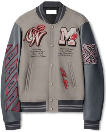 AC Milan Logo Off-White Gray Varsity Jacket - Modajacket