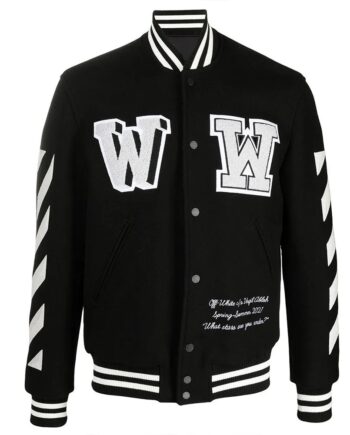 Off-White Black Letterman Wool Jacket - Modajacket
