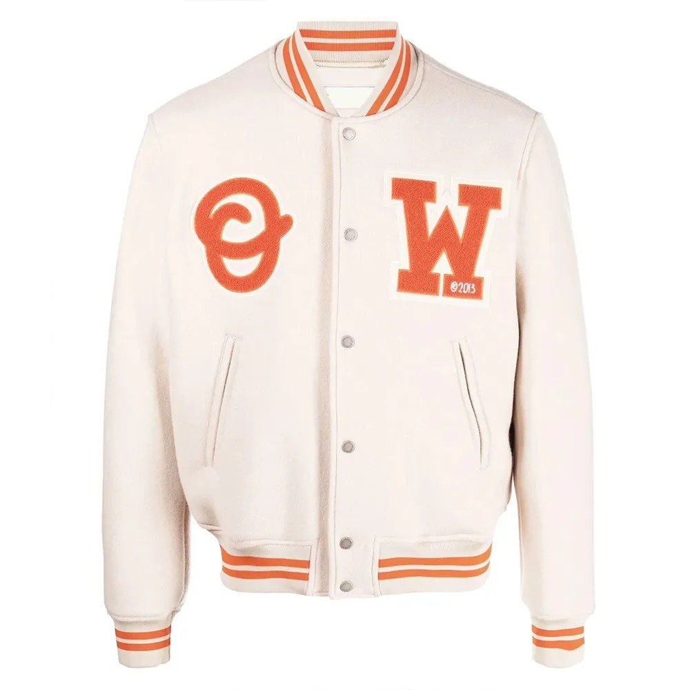 OW Logo-Patch Off-White Varsity Jacket 1 OW Logo-Patch Off-White Varsity Jacket - Modajacket