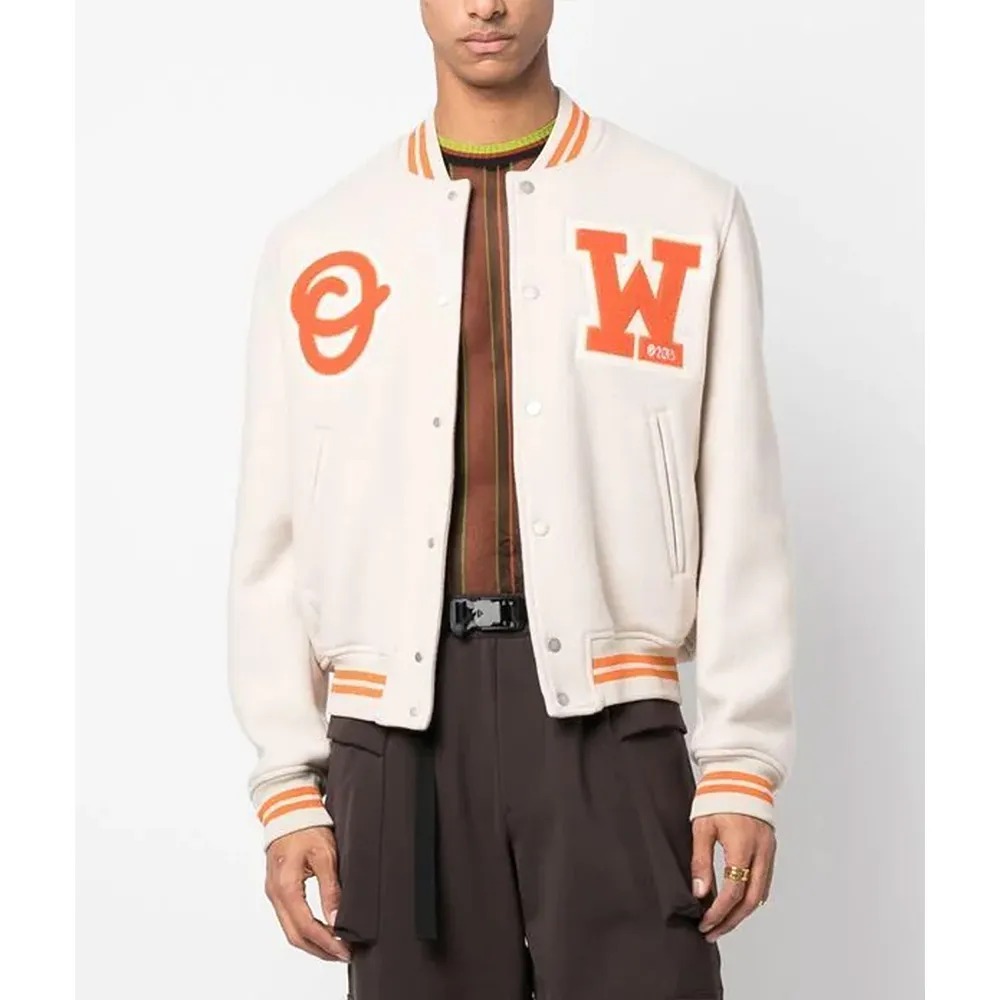 OW Logo-Patch Off-White Varsity Jacket 2 OW Logo-Patch Off-White Varsity Jacket