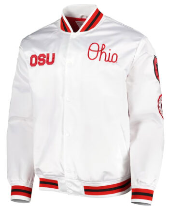 Ohio State Buckeyes City Collection White Varsity Satin Jacket - Modajacket