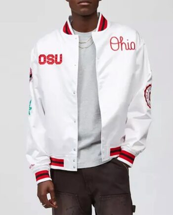 Ohio State University White Satin Varsity Jacket - Modajacket