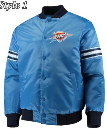 Oklahoma City Thunder Pick Varsity Satin Blue Jacket - Modajacket