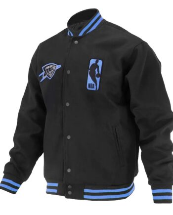 Oklahoma City Thunder Logoman Shadow Black Varsity Jacket - Modajacket