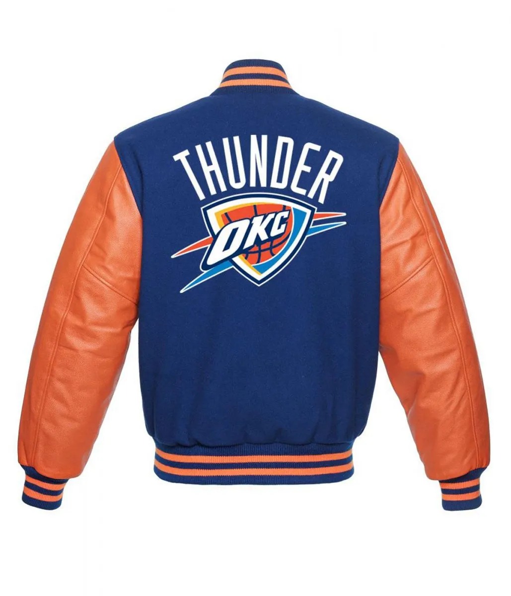 Oklahoma City Thunder Letterman Jacket Orange and Blue 2 Oklahoma City Thunder Letterman Jacket Orange and Blue