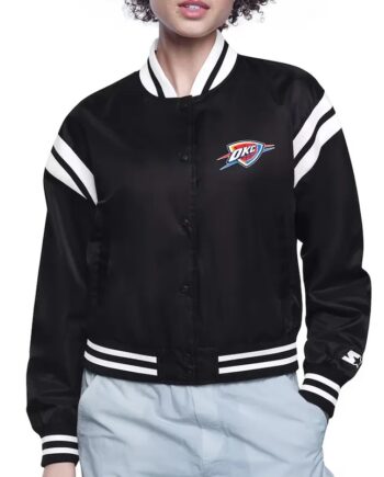 Oklahoma City Thunder Printed Logo Varsity Satin Jacket - Modajacket
