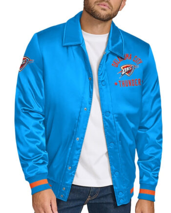 Oklahoma City Thunder Stitch Applique Blue Satin Jacket - Modajacket