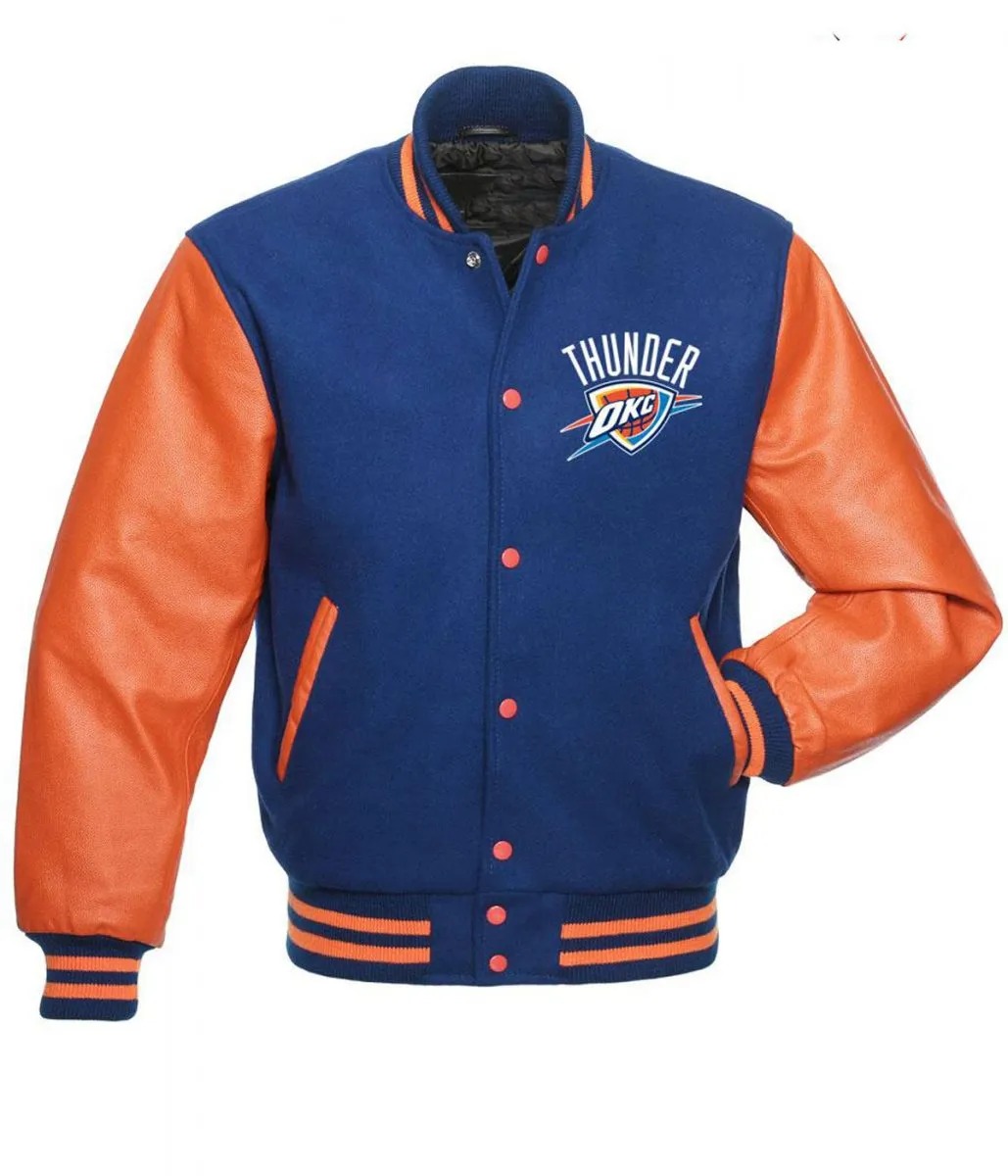 Oklahoma City Thunder Letterman Jacket Orange and Blue 1 Oklahoma City Thunder Letterman Jacket Orange and Blue - Modajacket