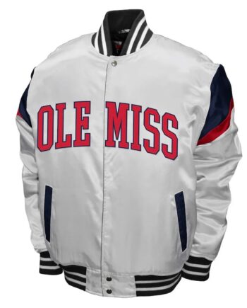 Ole Miss Rebels Power White Satin Baseball Jacket - Modajacket