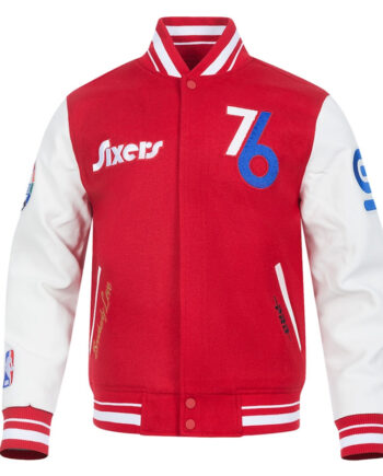 Philadelphia 76ers 2024/25 City Edition Chenille Red Varsity Jacket - Modajacket