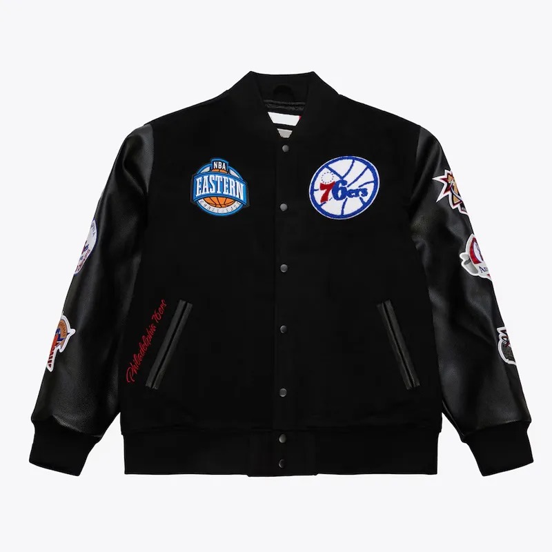 Philadelphia 76ers Black Out Team Logo Varsity Jacket 1 Philadelphia 76ers Black Out Team Logo Varsity Jacket - Modajacket