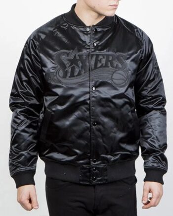 Philadelphia 76ers Black Tonal Satin Jacket - Modajacket