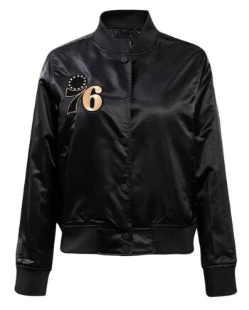 Philadelphia 76ers Glam Black Varsity Satin Jacket - Modajacket