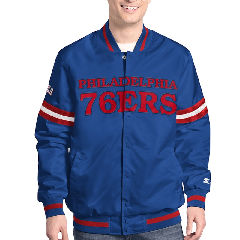 Philadelphia 76ers Scout Varsity Satin Jacket 1 Philadelphia 76ers Scout Varsity Satin Jacket - Modajacket