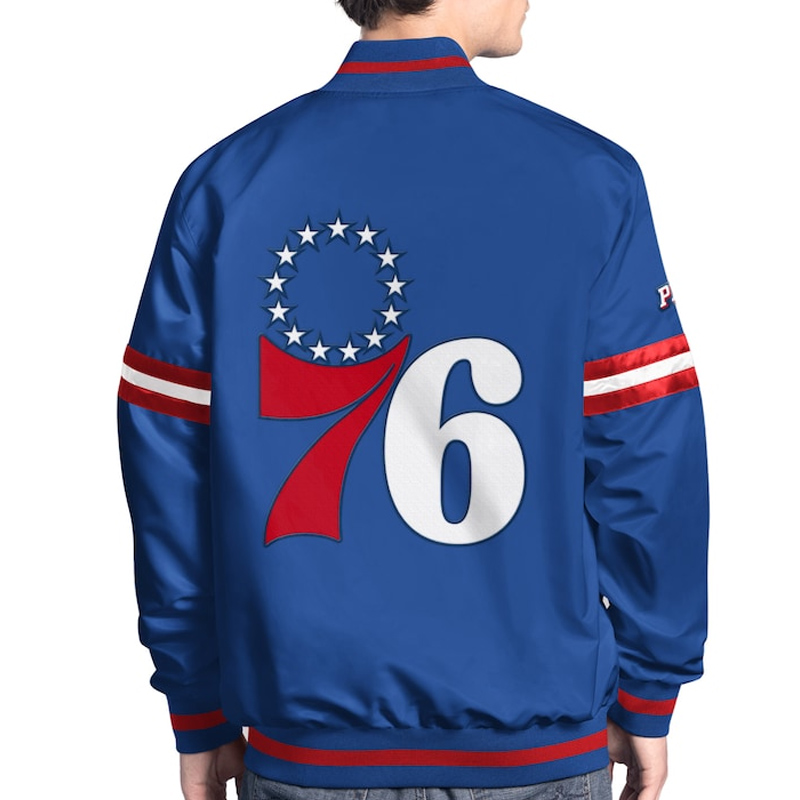 Philadelphia 76ers Scout Varsity Satin Jacket 2 Philadelphia 76ers Scout Varsity Satin Jacket