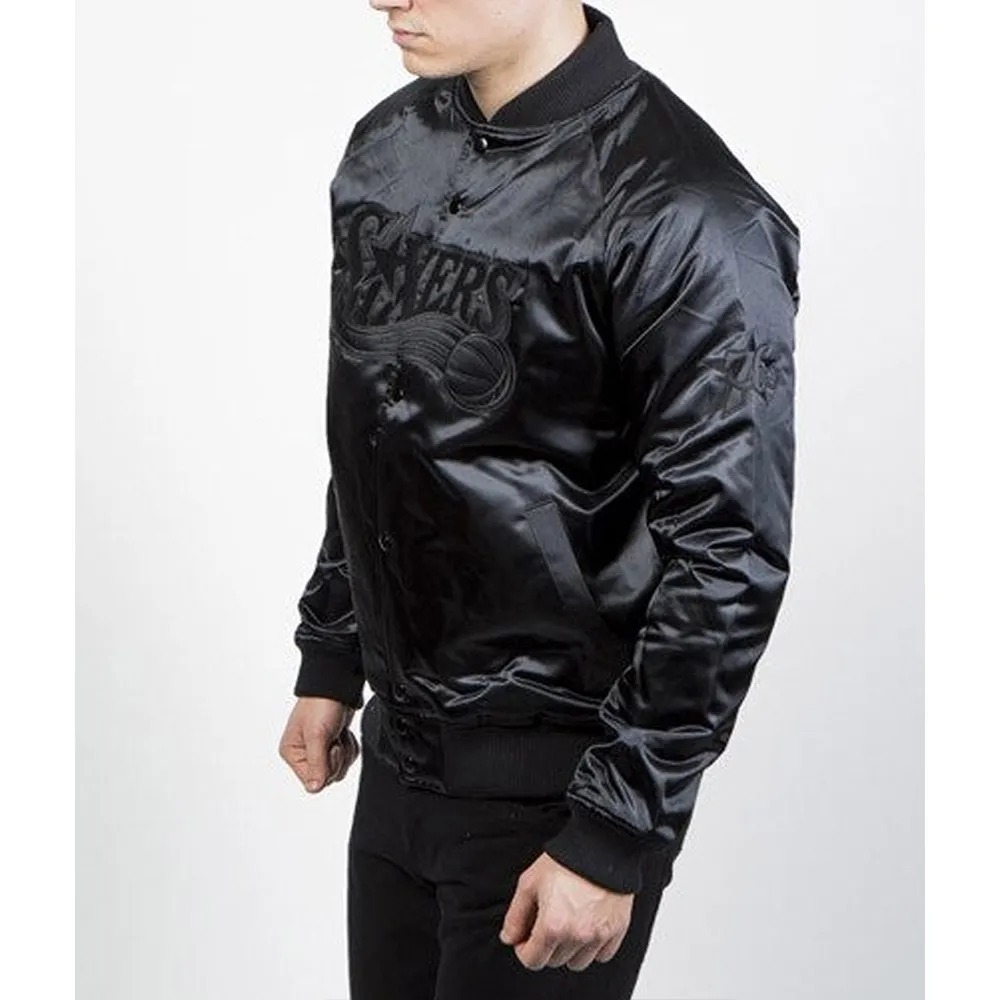 Philadelphia 76ers Black Tonal Satin Jacket 4 Philadelphia 76ers Black Tonal Satin Jacket