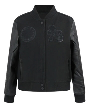 Philadelphia 76ers Triple Black Varsity Wool/Leather Jacket - Modajacket
