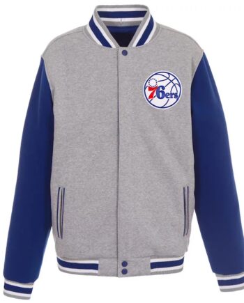 Philadelphia 76ers Varsity Gray and Royal Wool Jacket - Modajacket