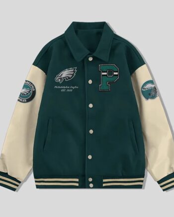 Philadelphia Eagles Collared Green and Off White Varsity Jacket - Modajacket