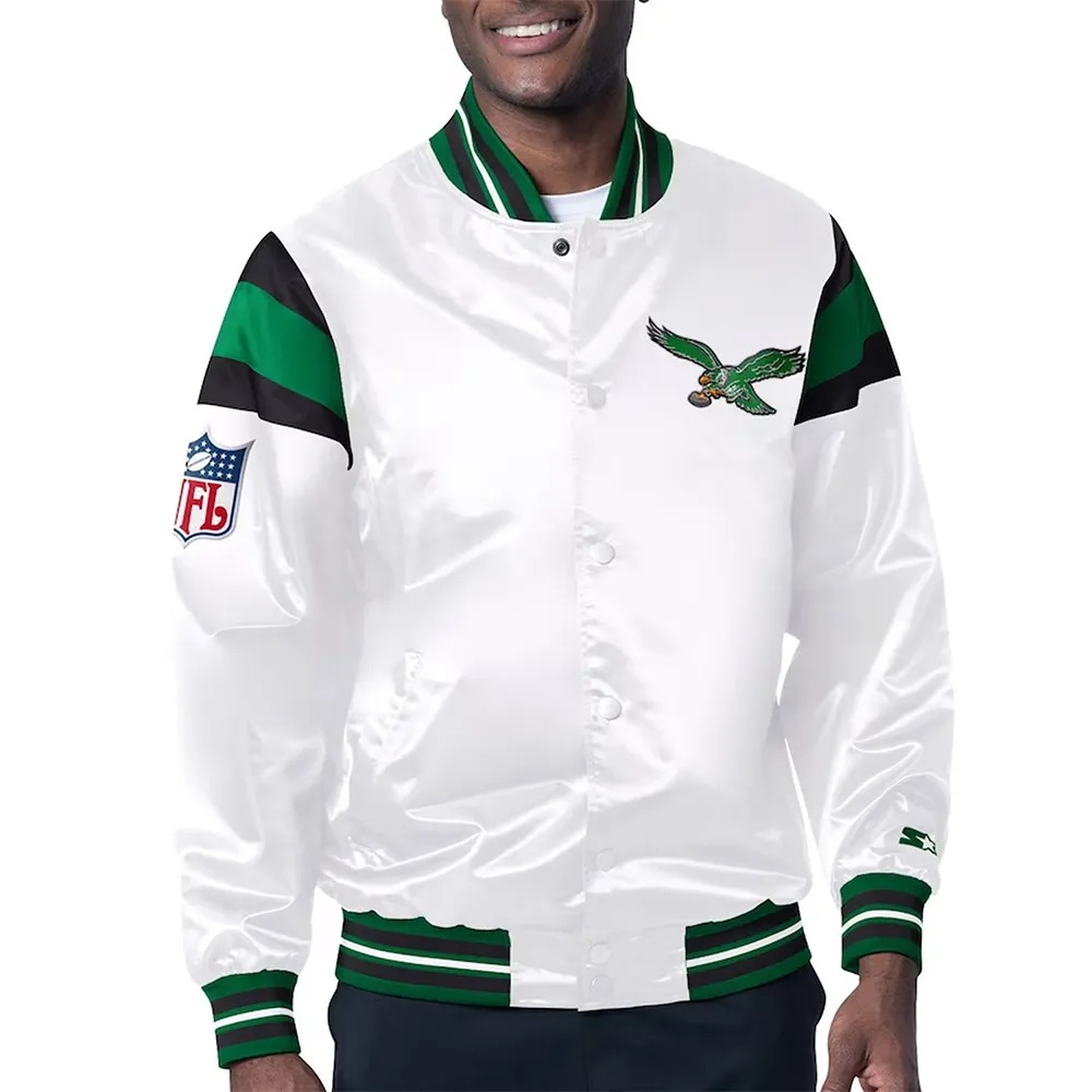 Philadelphia Eagles Midweight White Satin Jacket 1 Philadelphia Eagles Midweight White Satin Jacket - Modajacket