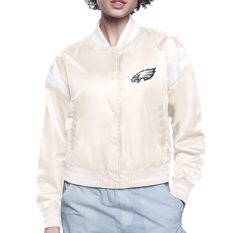 Philadelphia Eagles Printed Logo Varsity Satin Jacket 2 Philadelphia Eagles Printed Logo Varsity Satin Jacket