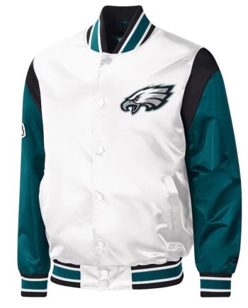 Throwback Warm Up Pitch Philadelphia Eagles Varsity Satin Jacket - Modajacket